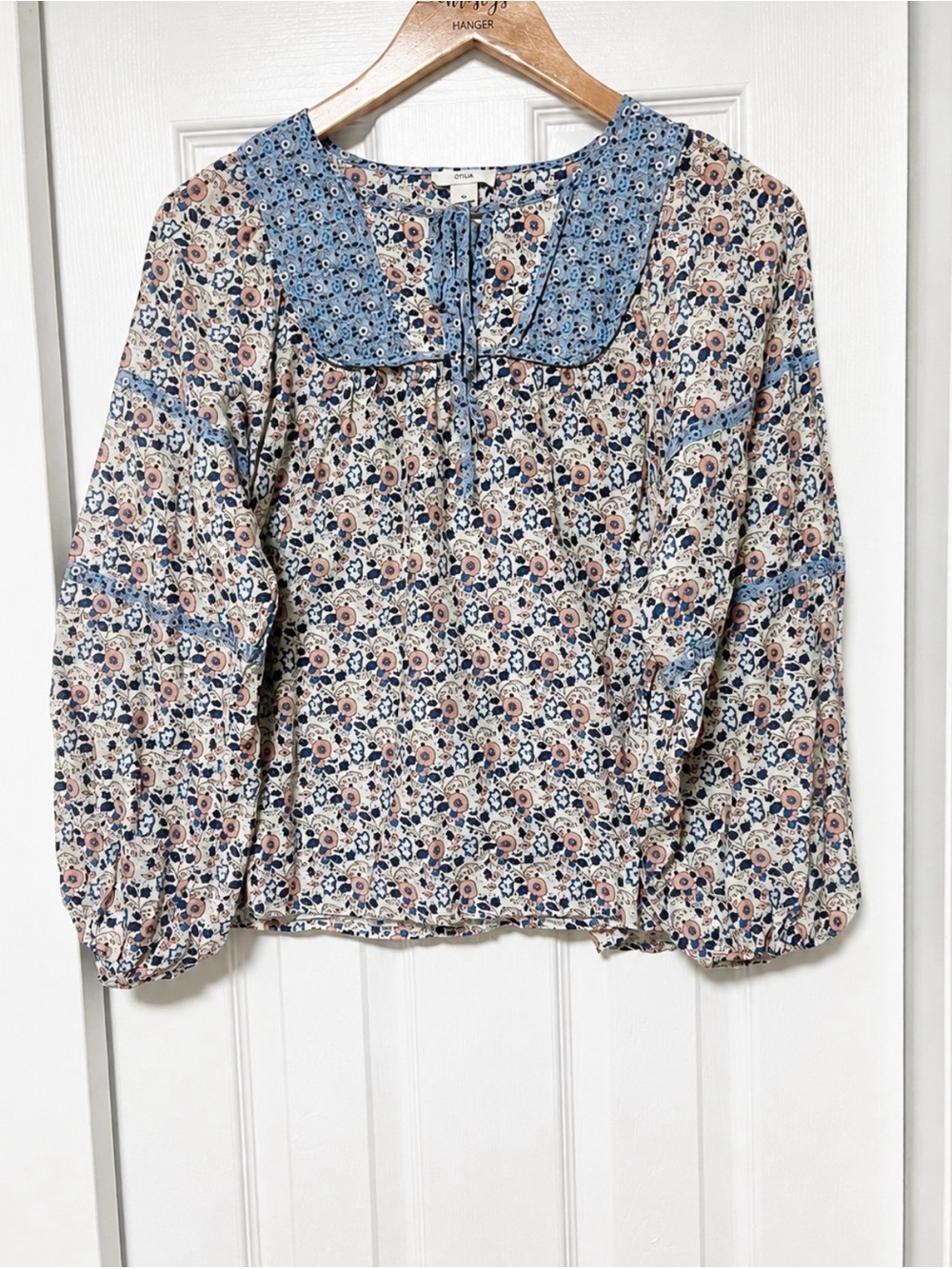 Anthropologie Othilia Laura Peasant Blouse floral blue size S